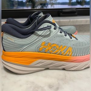 HOKA Women’s shoes size 10 grey blue with pink and orange accents!